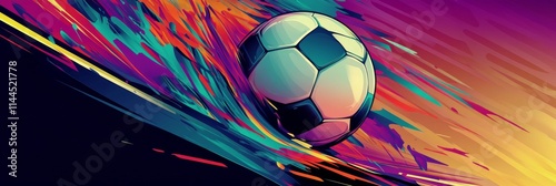 Soccer ball strikes the net during a sunset match in a stadium filled with ch...