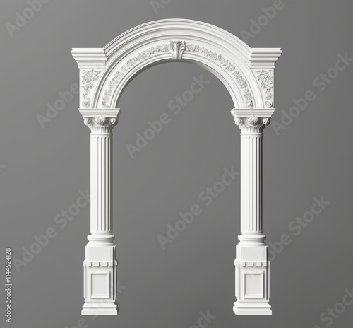 3D white arched archway on a grey background
