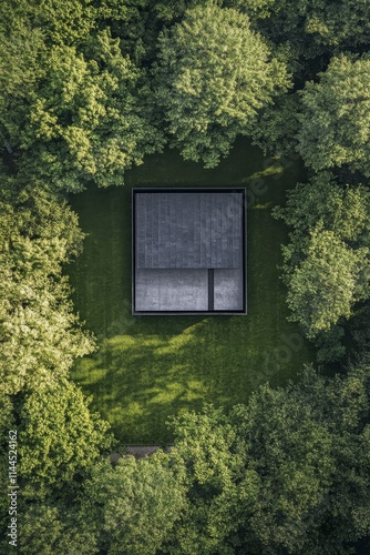 Modern architectural structure nestled in lush greenery, showcasing the harmo...