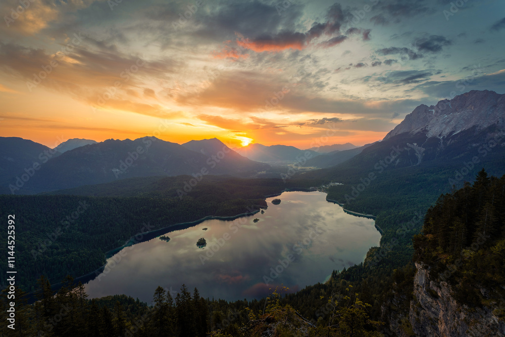 Sunset over Mountain Lakes with Hut