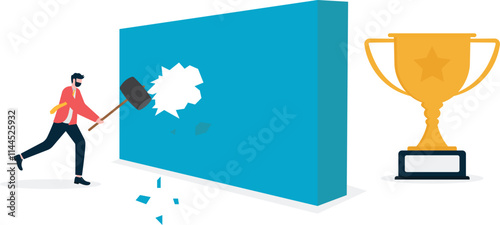 Business flat vector concept businessmen fly with balloon idea to pass the wall while others complain about the metaphor of creativity. Illustration For Wallpaper, Banner, Background, Infographic, Boo