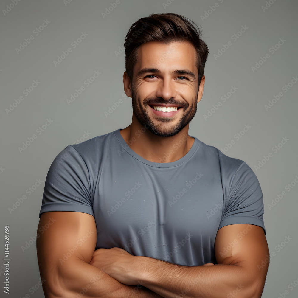 Handsome confident smiling man with hand Handsome confident smiling man with hand