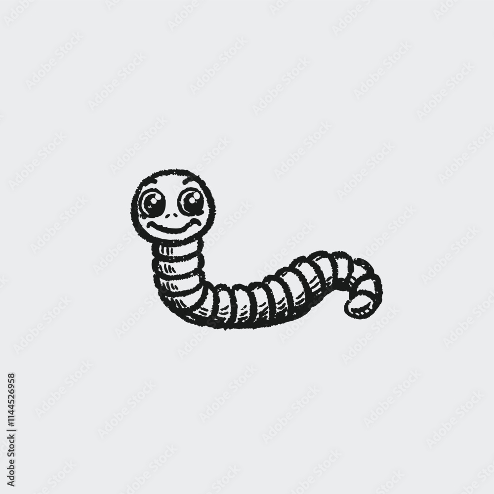 Fototapeta premium Earthworm cartoon character icon sigh. Worm with face expression smilling flat style design vector illustration