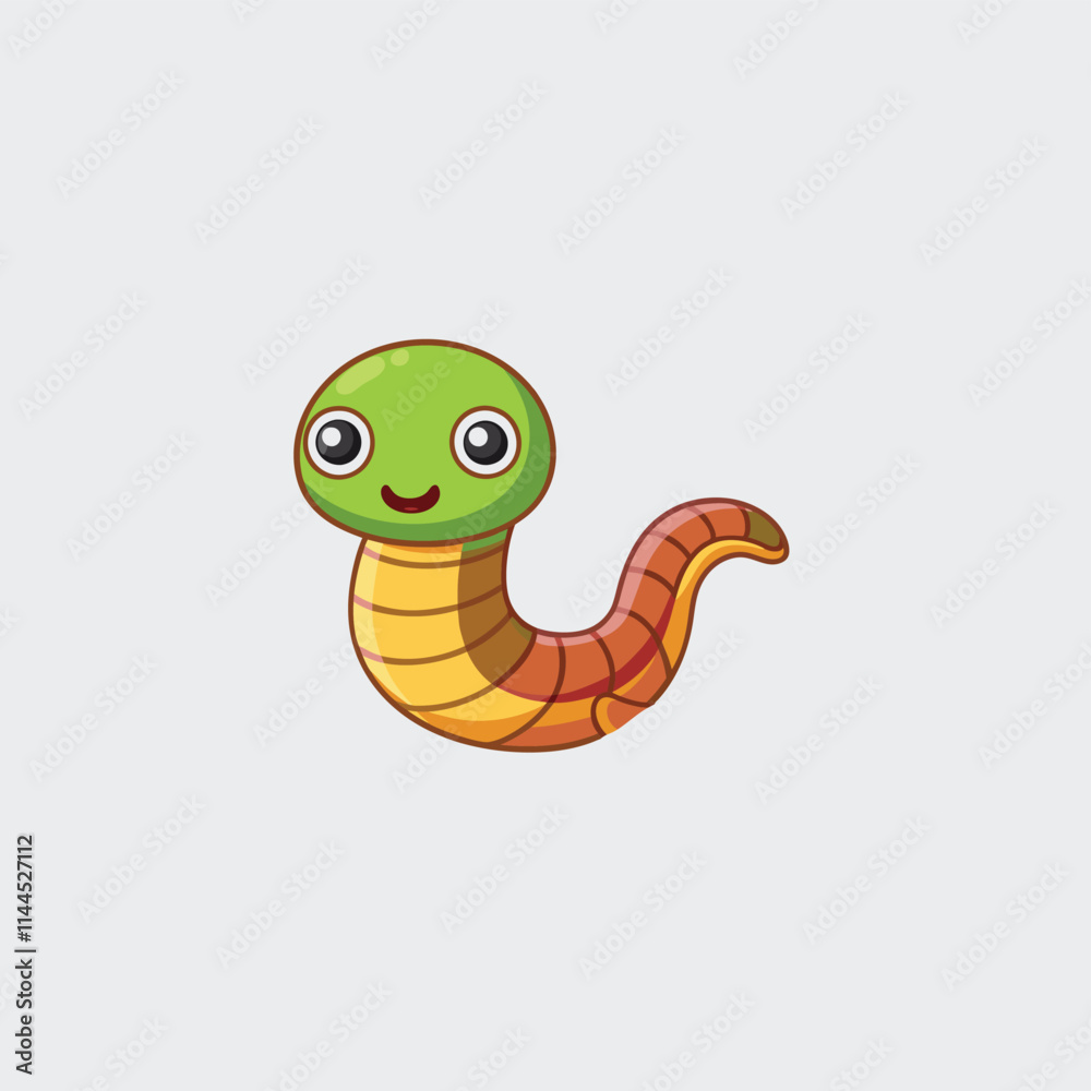 Fototapeta premium Earthworm cartoon character icon sigh. Worm with face expression smilling flat style design vector illustration