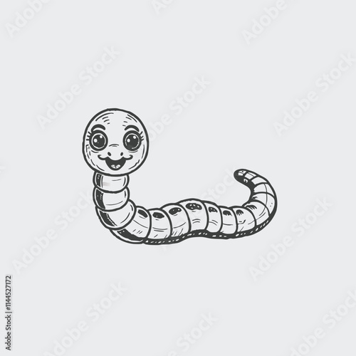 Earthworm Cartoon Character in Flat Design. Isolated on White Background. vector illustration isolated on white background