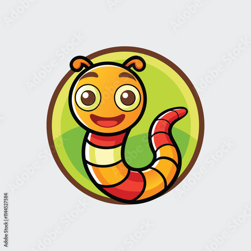 Earthworm Cartoon Character in Flat Design. Isolated on White Background. vector illustration isolated on white background