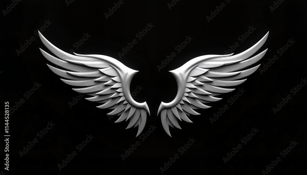 Obraz premium Geometric drawing of angel wings on a black background, modern emblem, graphic design
