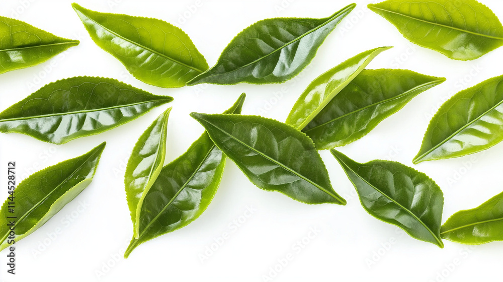 Fototapeta premium Organic Beauty Fresh Green Tea Leaves with Rich Texture and Vibrant Color