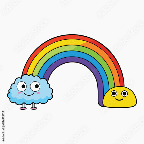 3d Rainbow with Clouds Cartoon Style Weather Phenomenon Concept.. Cute rainbow clipart. Children's illustration.