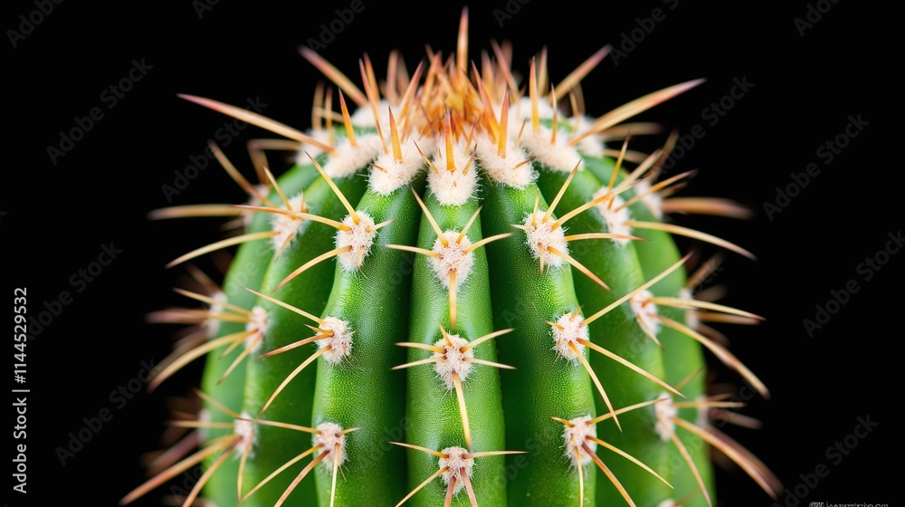 Closeup of a Green Cactus with Golden Spines Closeup of a Green Cactus with Golden Spines