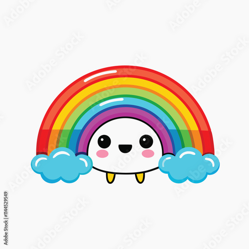 3d Rainbow with Clouds Cartoon Style Weather Phenomenon Concept.. Cute rainbow clipart. Children's illustration.