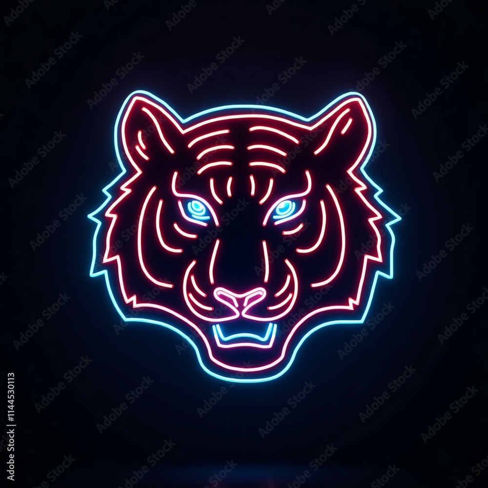 Obraz premium A stunning illustration of tiger head icon in neon line black background