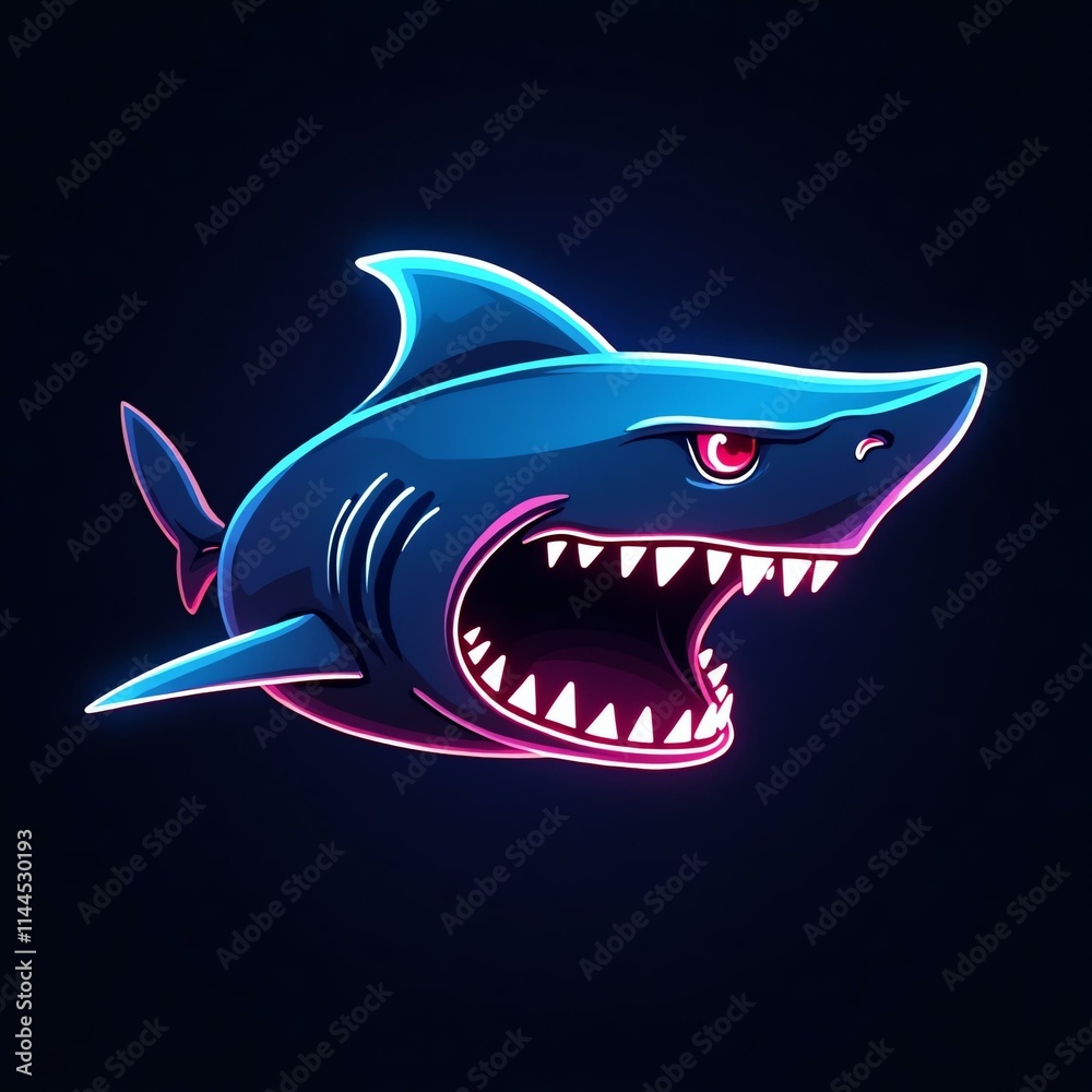 A stunning illustration of shark head icon in neon line black background
