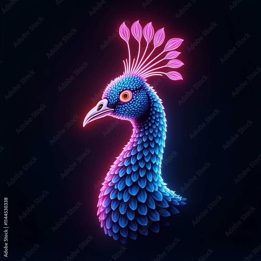 Obraz premium A stunning illustration of peacock head icon in neon line black background