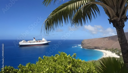 Idyllic Palm Beach in Tropical Paradise on Guadalupe Island in the Caribbean Featuring Crystal Clear Waters and Pristine Sands