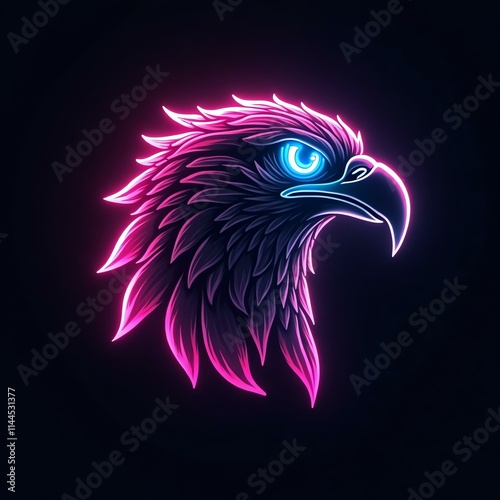 A stunning illustration of hawk head icon in neon line black background photo