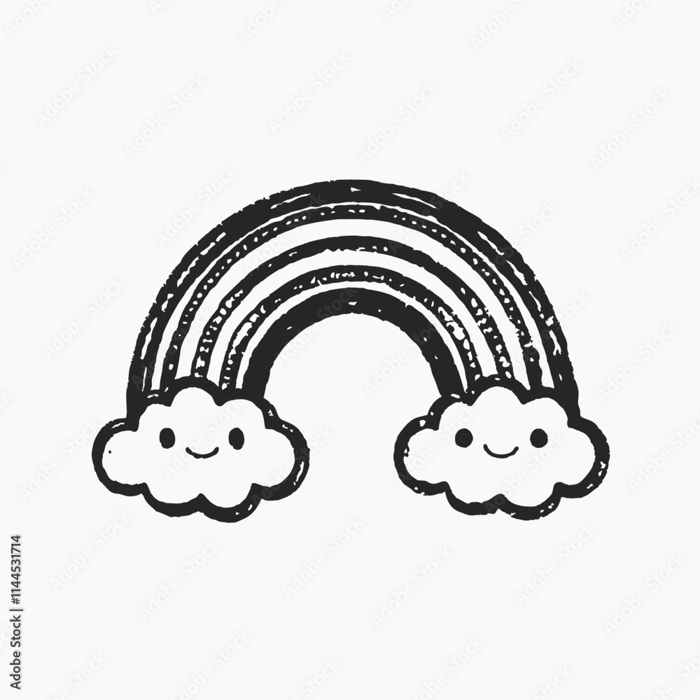 Black silhouette Cute Rainbow happy vector cartoon illustration isolated on white background Black silhouette Cute Rainbow happy vector cartoon illustration isolated on white background