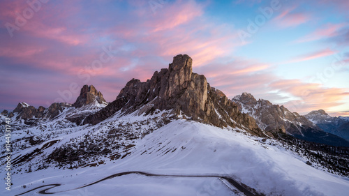 Passo Giau in Italian Dolomites during Sunset photo