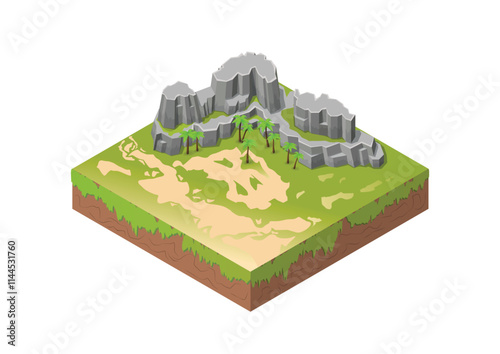 Isometric beautiful rocky mountain