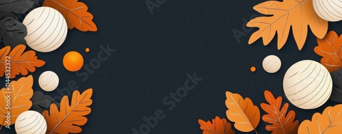 Abstract Design of Glowing Falling Leaves and Decorative Elements on Dark Background