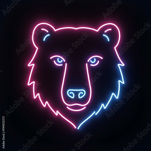 A stunning illustration of bear head icon in neon line black background