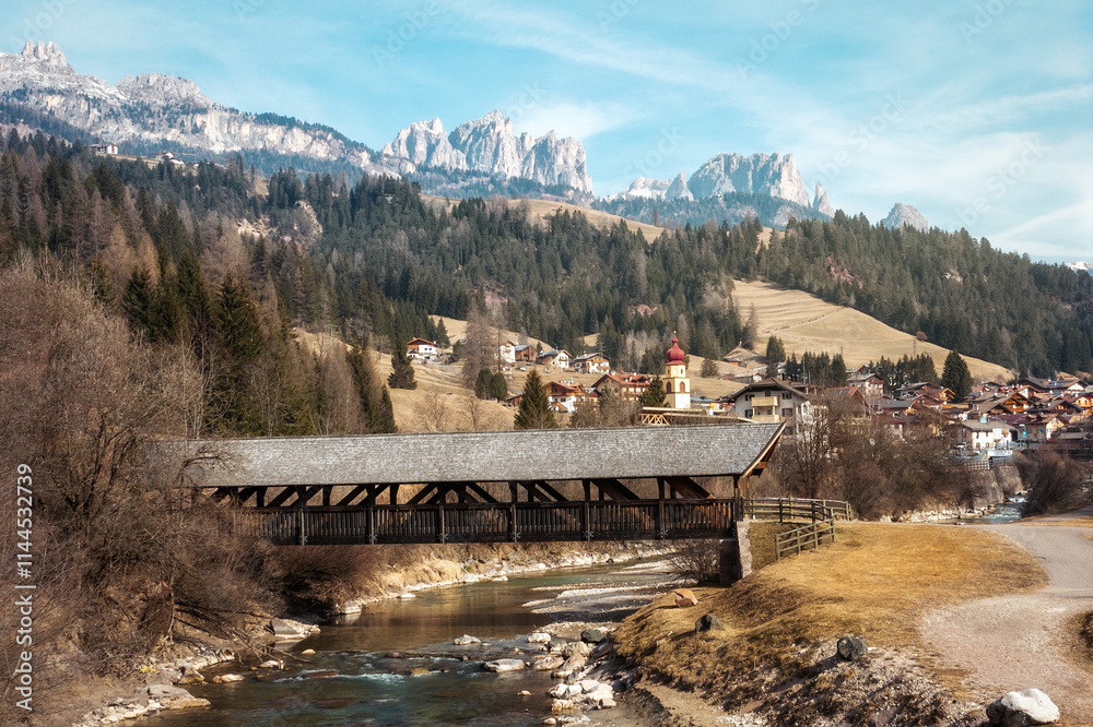 Wodden Bridge in the Dolomites, Italy