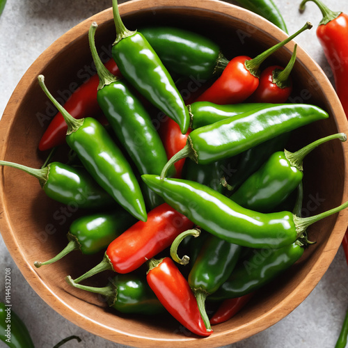 Green and red chilis in a bowl 