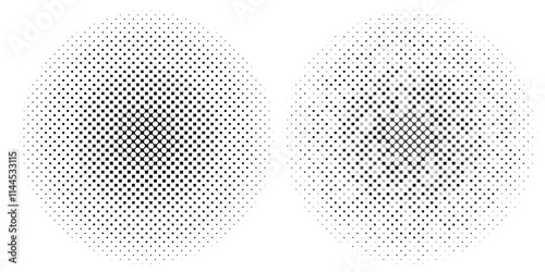 Black and white halftone gradient background set.  Retro pixelated backdrop. Dotted halftone gradient texture. Black fading comic pop art overlay backdrop. Vector halftone