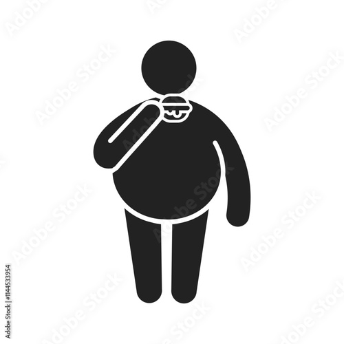 Isolated pictogram Illustration fat person eating food, diet, unhealthy habit
