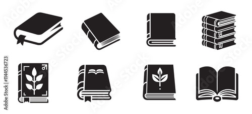 Book icon set, Various books vector icon set, Open book, closed book icon vector illustration, e-book, back to school, library sign, Study concept symbol, Learning sign, Book clipart.
