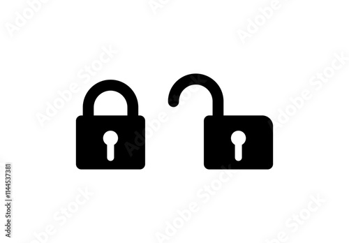 Simple black lock icon. Close and open lock icon vector.