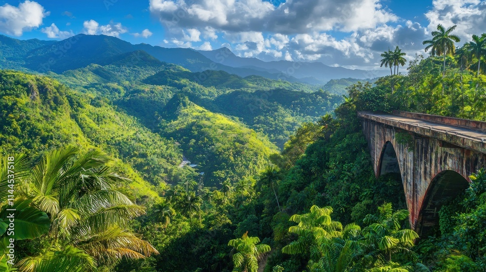 Lush green mountains with a scenic bridge in nature. Lush green mountains with a scenic bridge in nature.