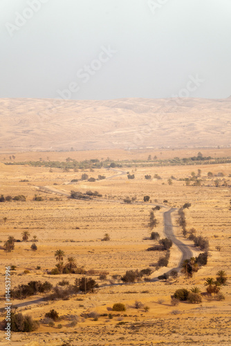 Obraz na płótnie Sahara Desert Sunset and Road in Tunesia w salonie