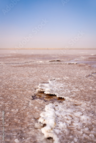 Obraz na płótnie Dry Pink Salt Lake in Tunisia w salonie
