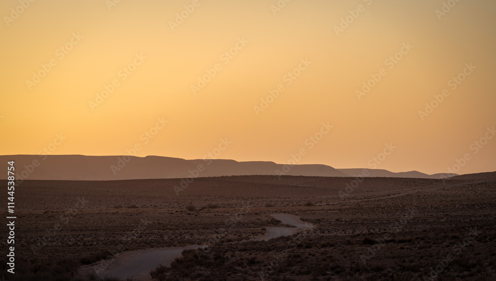 Sahara Desert Sunset and Road in Tunesia