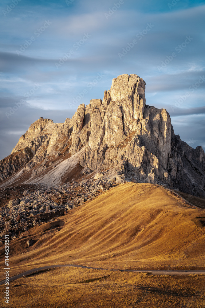 Passo Giau in Italian Dolomites during Sunset