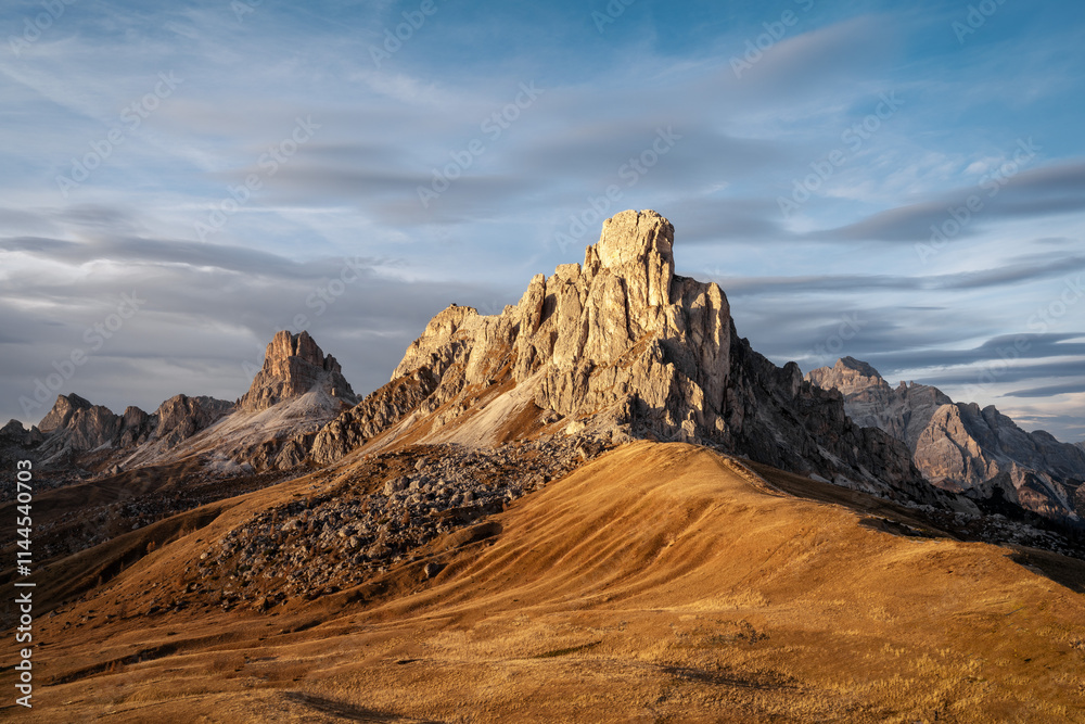 Passo Giau in Italian Dolomites during Sunset