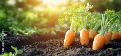 Freshly harvested carrots thrive in a sunlit garden, showcasing vibrant color...