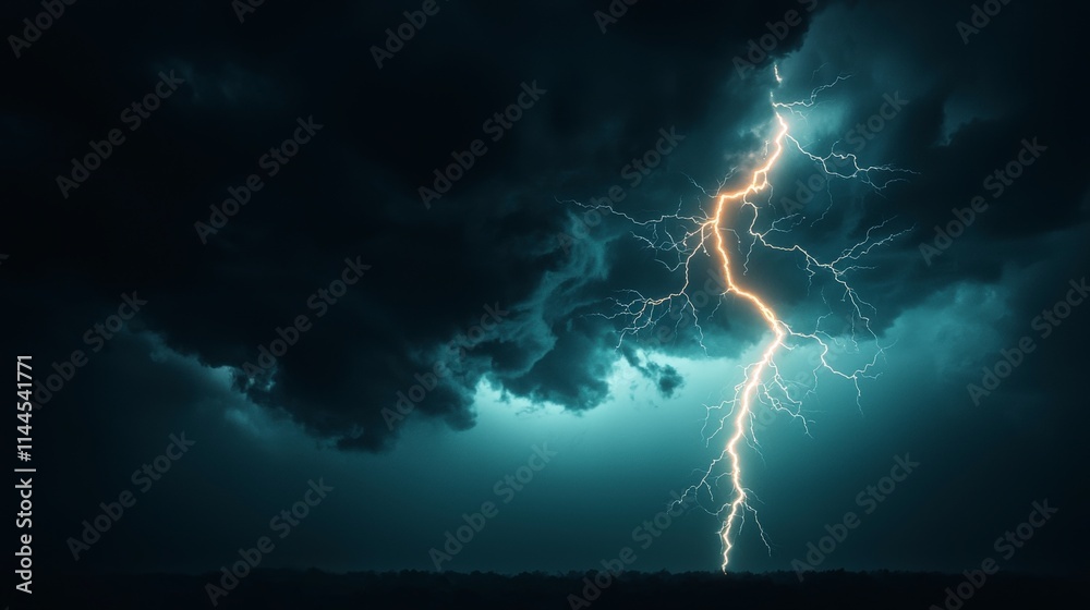Fototapeta premium Dramatic Lightning Strike Dark Storm Clouds Thunderstorm Nature Photography