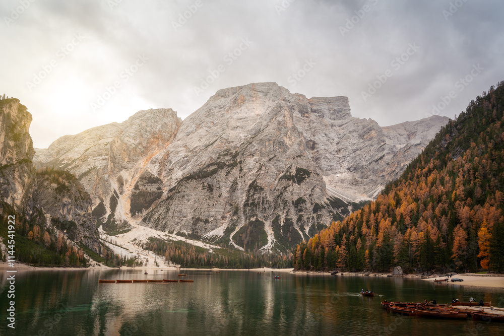 Lago di Braies in the Dolomites, Italy