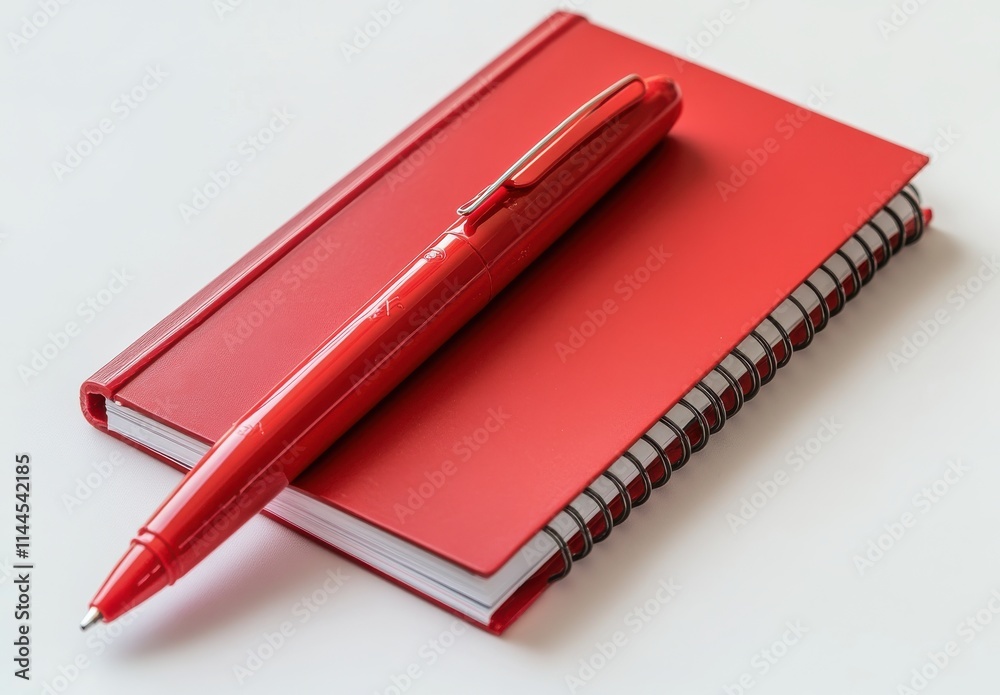 Red Notebook and Pen on White Background, Perfect for Office and School Supplies, Ideal for Writing, Journaling, Note-Taking, and Organizing Ideas Creatively Red Notebook and Pen on White Background, Perfect for Office and School Supplies, Ideal for Writing, Journaling, Note-Taking, and Organizing Ideas Creatively