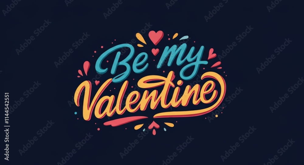 Be my Valentine text with colorful hearts and decorative elements Be my Valentine text with colorful hearts and decorative elements