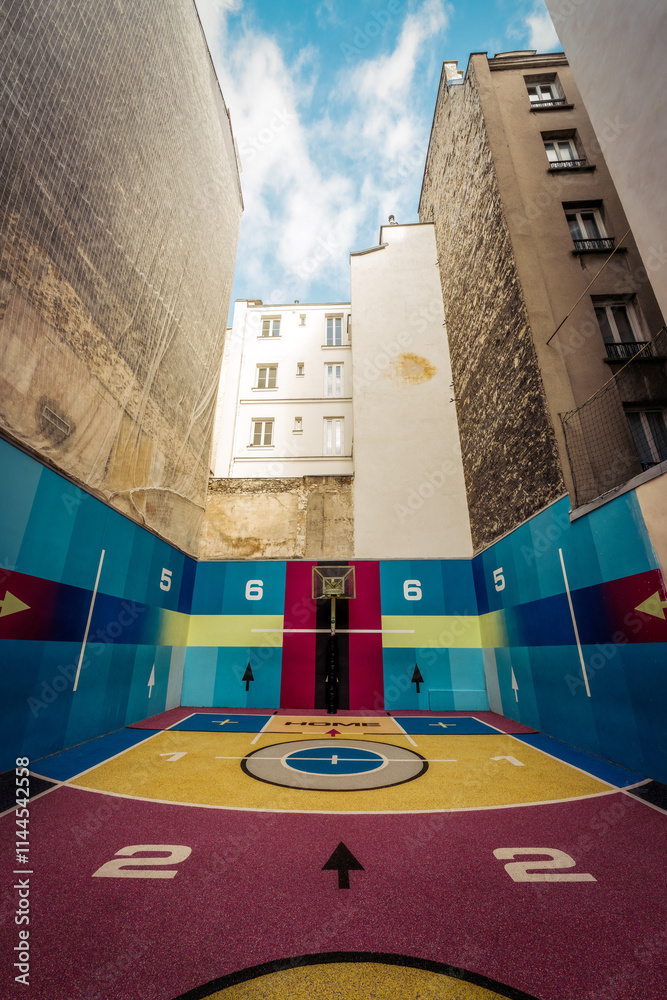 Basketball Court between Skyscrapers in Paris, France