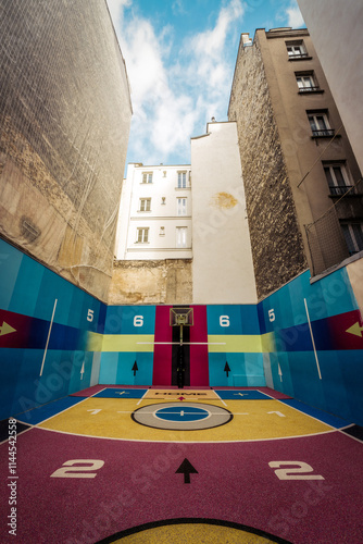 Basketball Court between Skyscrapers in Paris, France