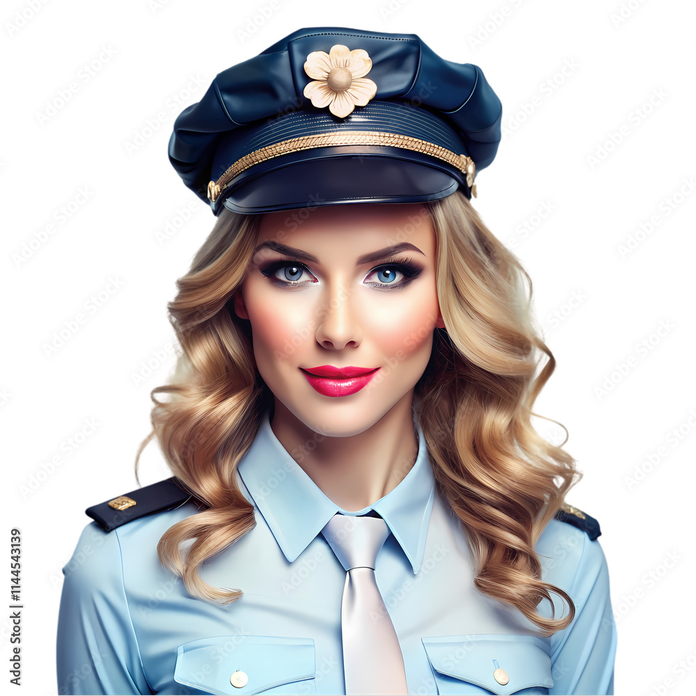 Charming lady police refined female figure on transparent background Charming lady police refined female figure on transparent background