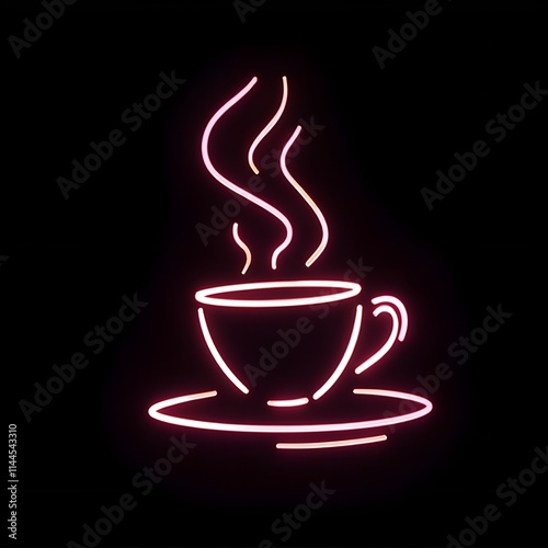 Neon Coffee Cup illustration. Bright vector of coffee cup.