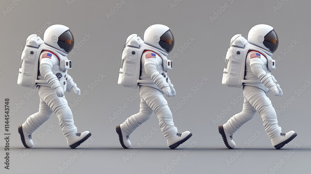 Animation sprite sheet of walking cute astronaut. Vector cartoon set of motion of spaceman in suit and helmet isolated on gray background. Cycle sequence of cosmonaut steps Animation sprite sheet of walking cute astronaut. Vector cartoon set of motion of spaceman in suit and helmet isolated on gray background. Cycle sequence of cosmonaut steps