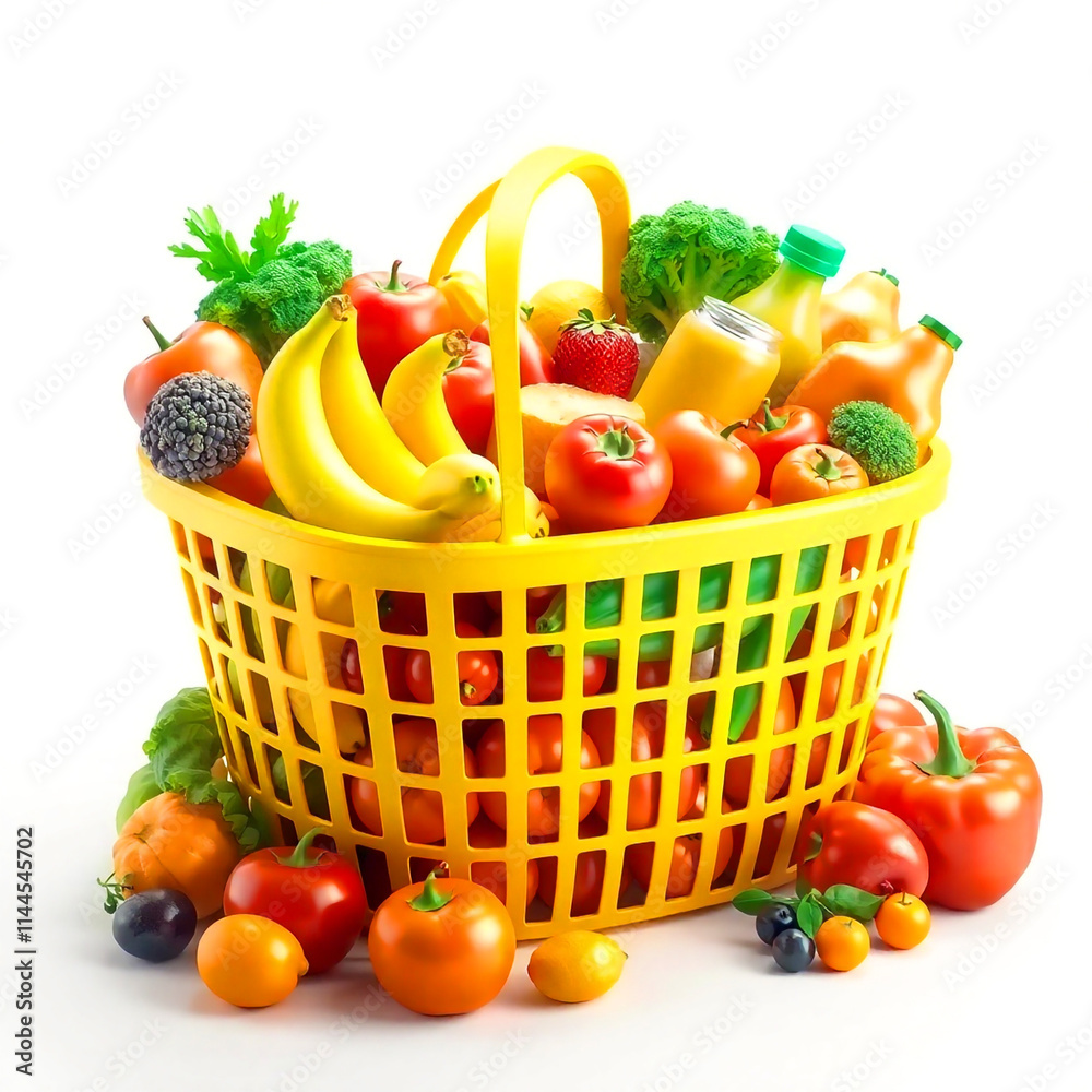 Fresh Grocery Basket Filled with Fruits Vegetables and Essentials