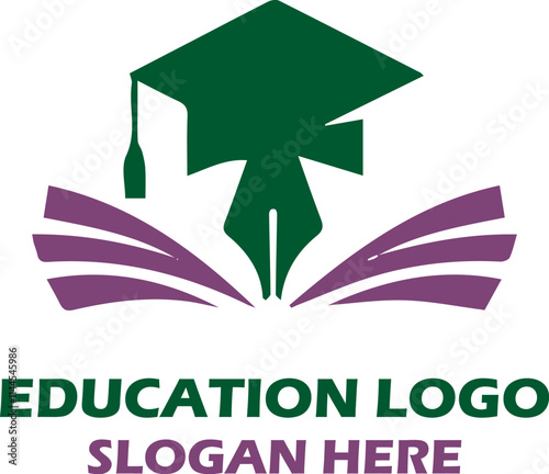 A thoughtful education logo featuring an open book, graduation cap, or a light bulb, symbolizing knowledge, learning, growth, and academic excellence.