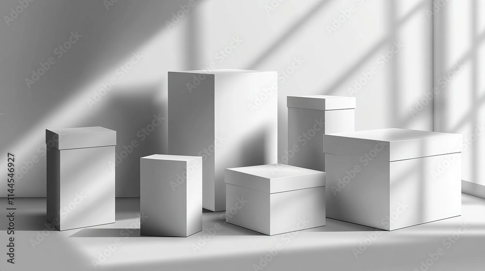 Square shadows overlay effect and open box mock up with lid top view. Realistic transparent shades set falling from objects on floor or wall with soft black edges and corners, 3d vector illustration Square shadows overlay effect and open box mock up with lid top view. Realistic transparent shades set falling from objects on floor or wall with soft black edges and corners, 3d vector illustration